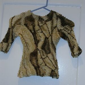 Textured Olive Green & Tan Cropped Top
